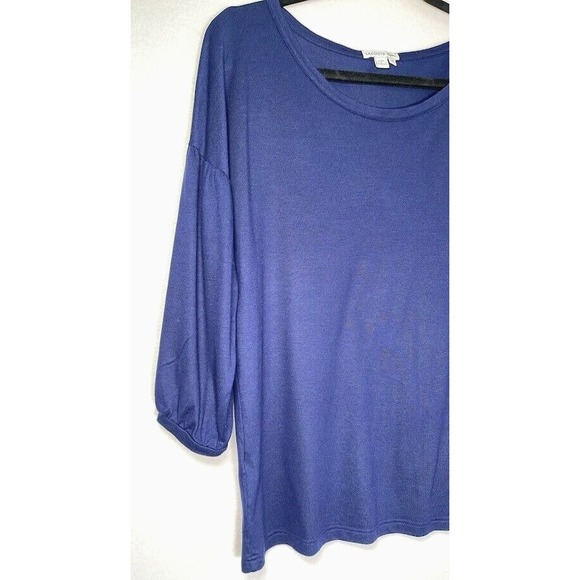 Lacoste Blouse Women Size 42 Navy Crew Neck Puffed 3/4 Sleeve Gator Logo Casual - Picture 3 of 16